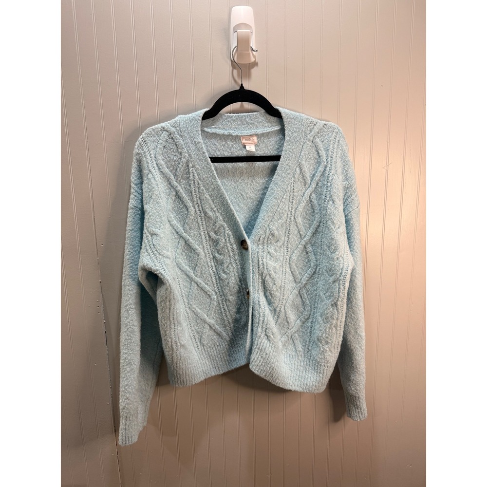 Auden Womens Light Blue Cable Knit Button Front Cardigan Sweater Size Medium